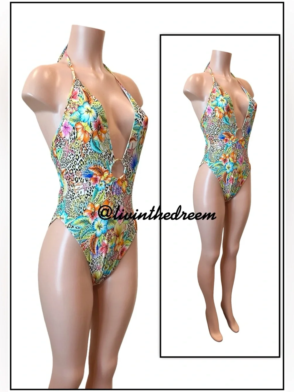 Luli Fama Jungle Tropical Floral Plunge One-Piece Swimsuit - Multicolor SZ XL